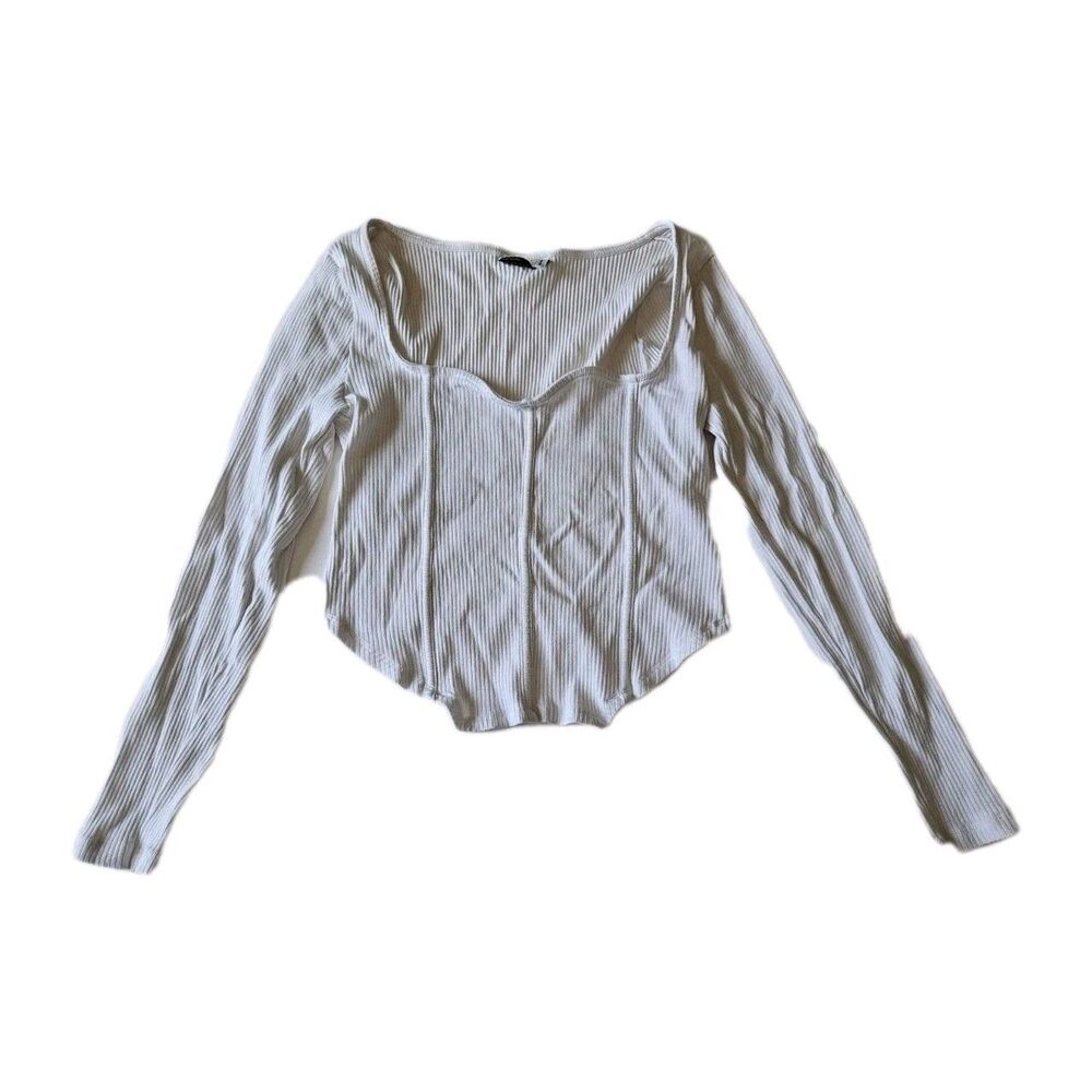 ASOS Design Women's Long Sleeve Ribbed Crop Top White Size 12